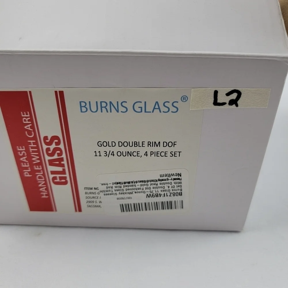 NIB Set of 4‎ Burns Glass gold double rim double old fashioned 11 3/4 Oz